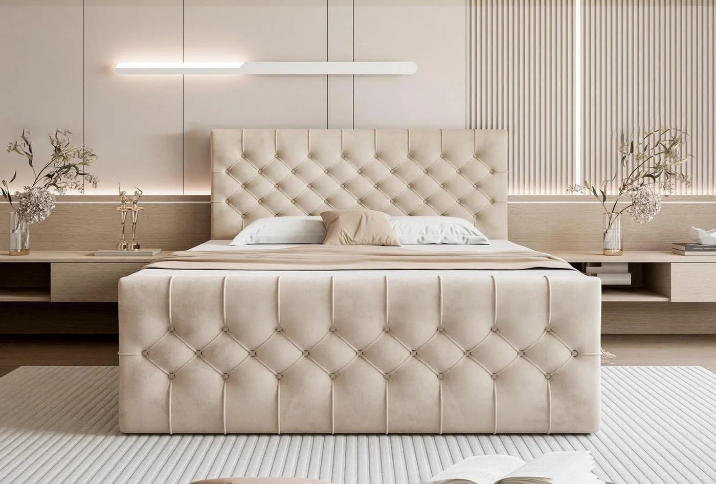 Compleo Boxbett mit Federkernmatratze und Bettkästen Beige