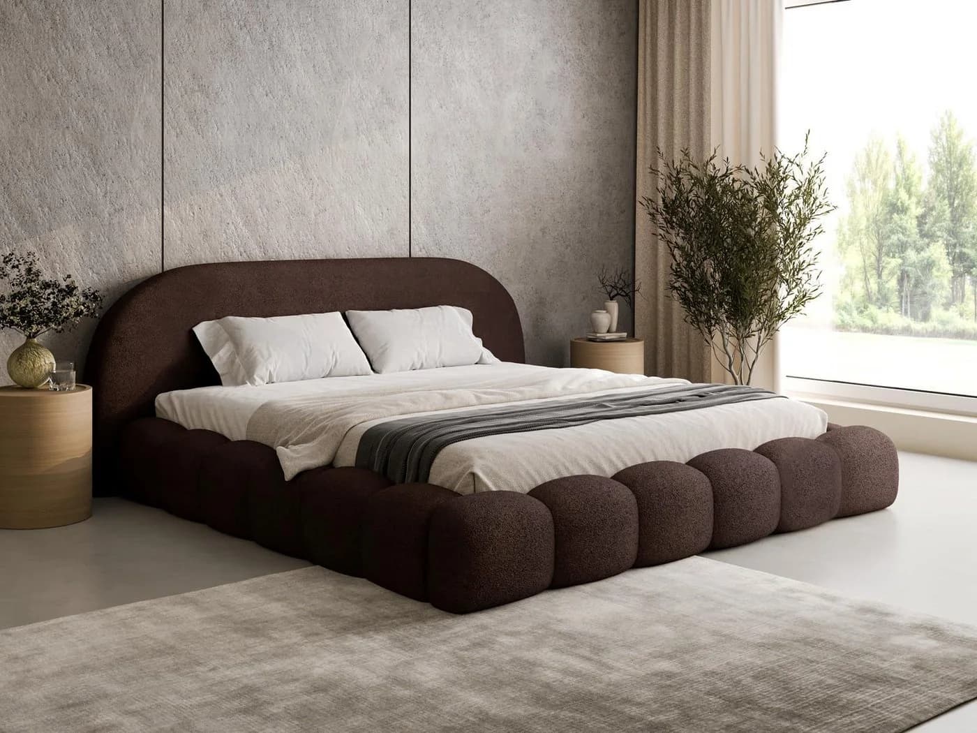 Compleo Polsterbett OMBIS Braun mit Bettkasten und Lattenrost