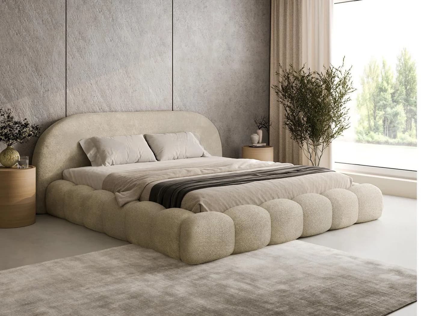 Compleo Polsterbett OMBIS Beige mit Bettkasten und Lattenrost
