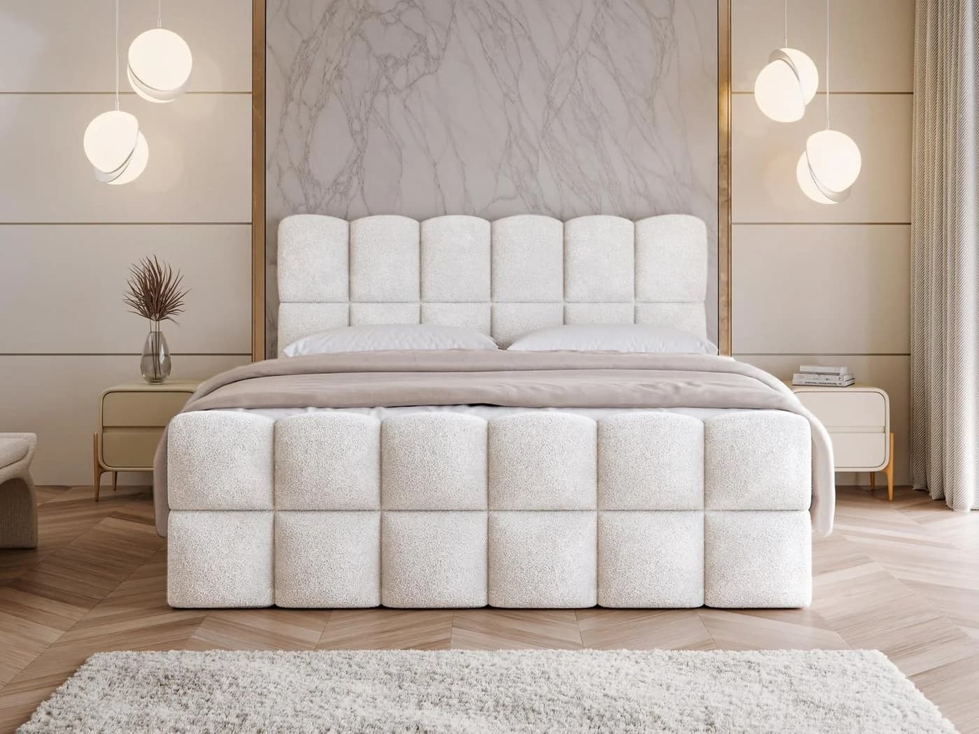 Compleo Boxspringbett Wolkenbett mit Bettkästen Bouclé Braun