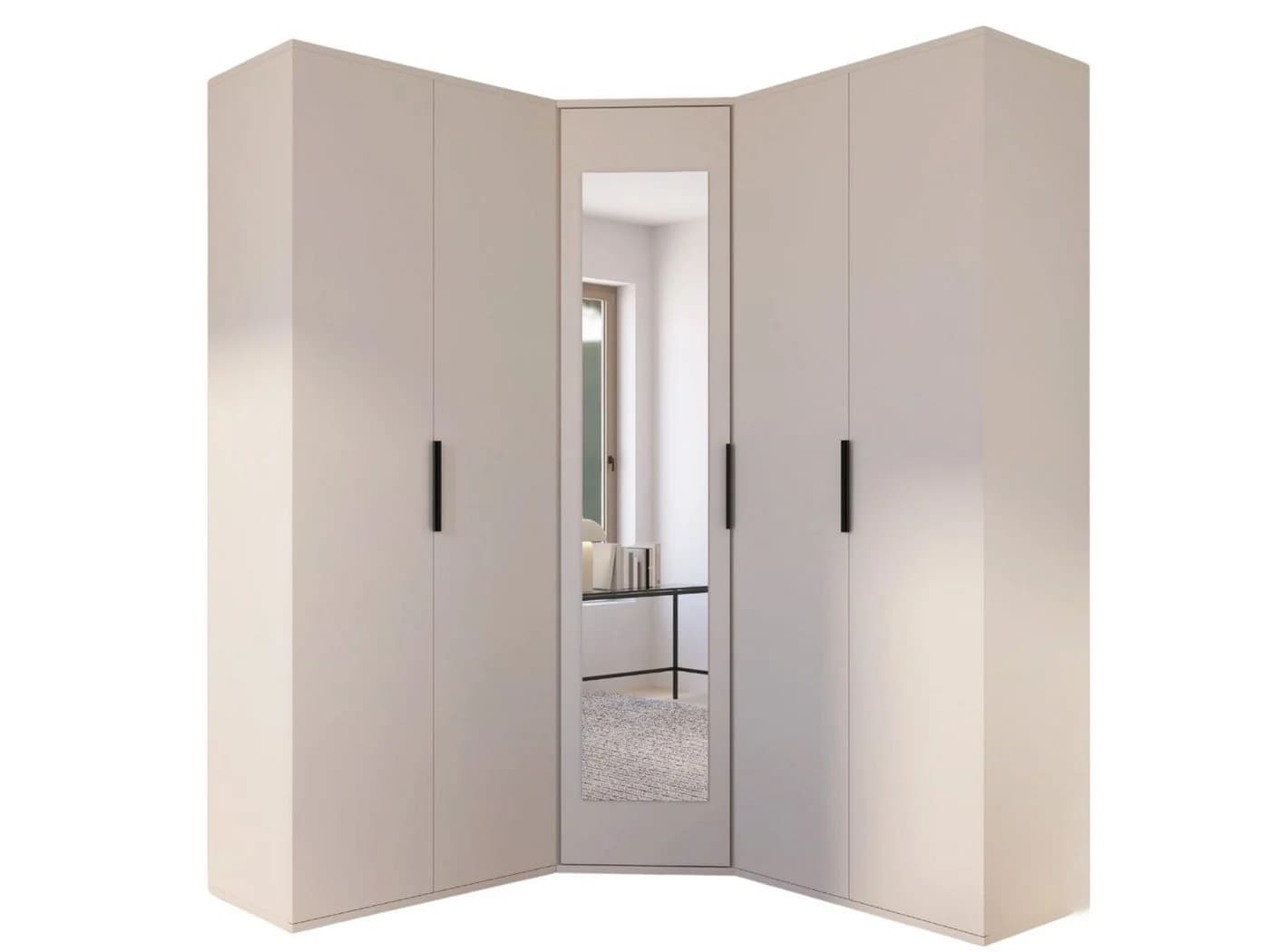 Compleo Eckkleiderschrank Kaschmir mit Spiegel 5 Türen Japandi Design