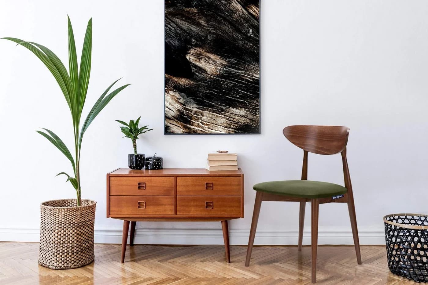 KONSIMO RABI Holzstuhl 2er Set Buche Massivholz Grün Velours Japandi