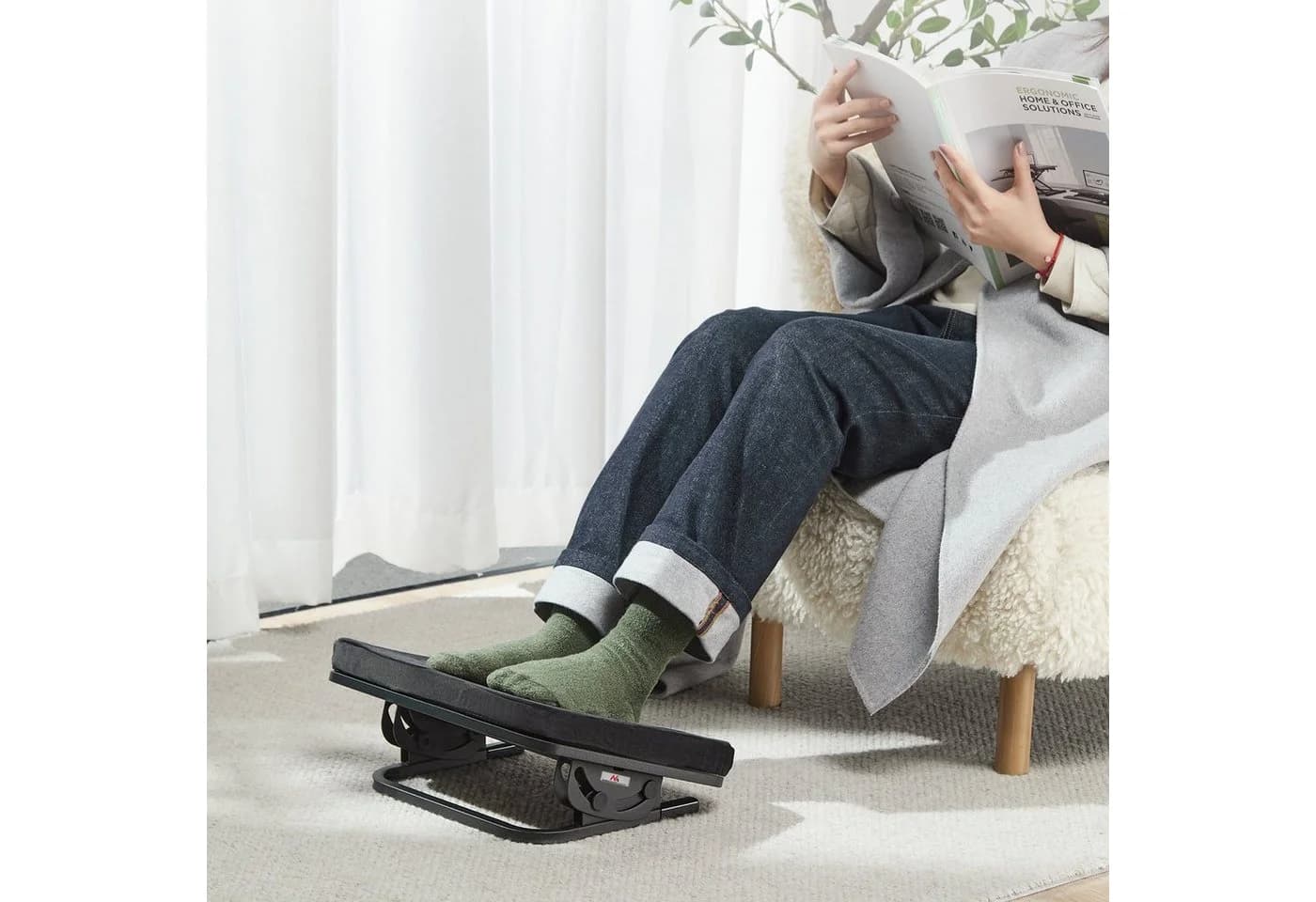 Maclean Fußstütze MC-460 Schwarz Ergonomisch mit Kissen