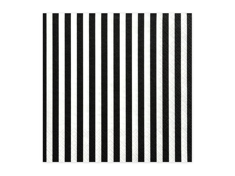 partydeco Papierserviette Schwarz-Weiß Gestreift 33x33cm 20 Stück