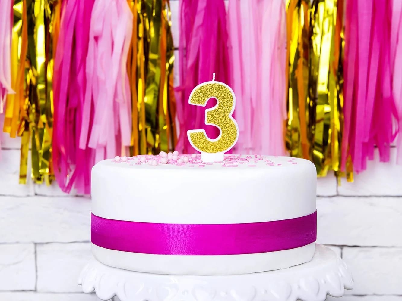 Partydeco Geburtstagskerze Zahl 3 mit Glitzer 7cm Gold