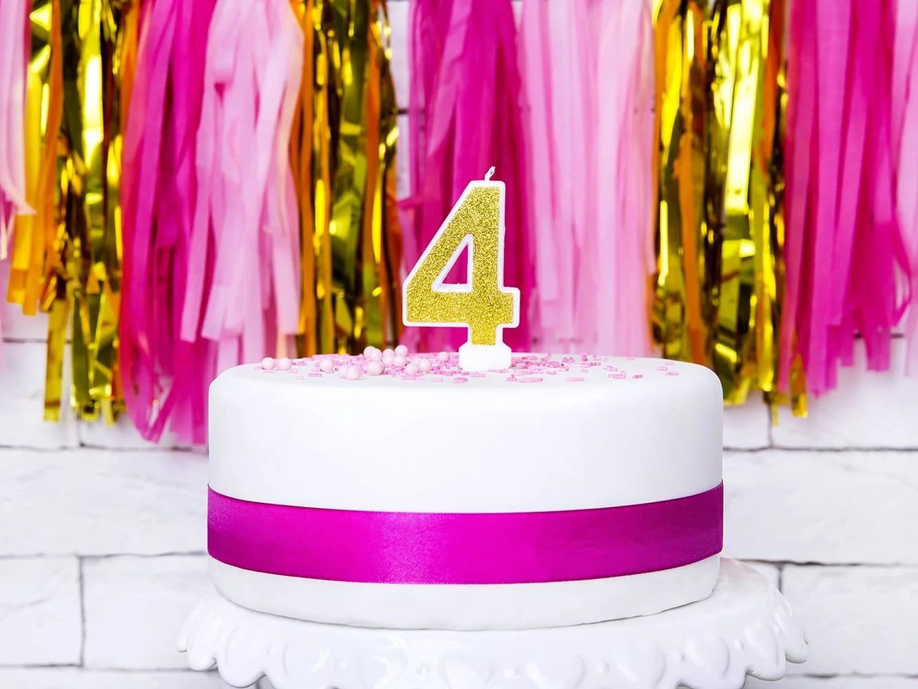 partydeco Geburtstagskerze Zahl 4 mit Glitzer 7cm Gold