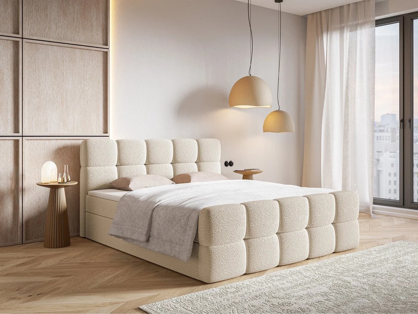 Selsey Boxbett Cloudy mit Matratze & Topper in Bouclé-Optik