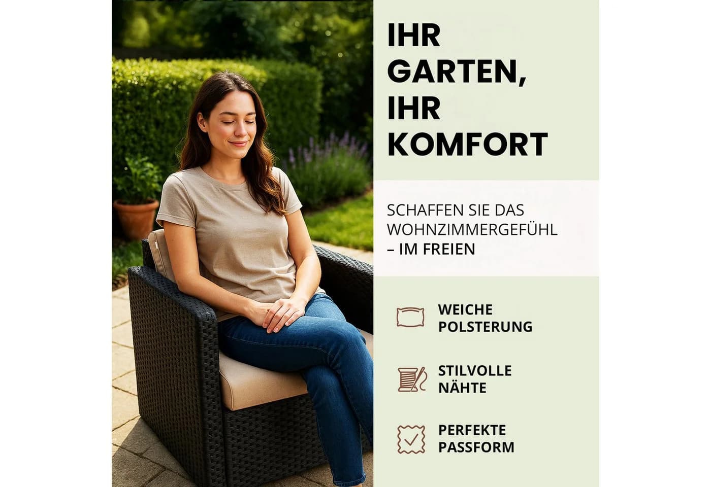 Hobbygarden Sitzkissen mit Rückenlehne Schwarz 2-teilig