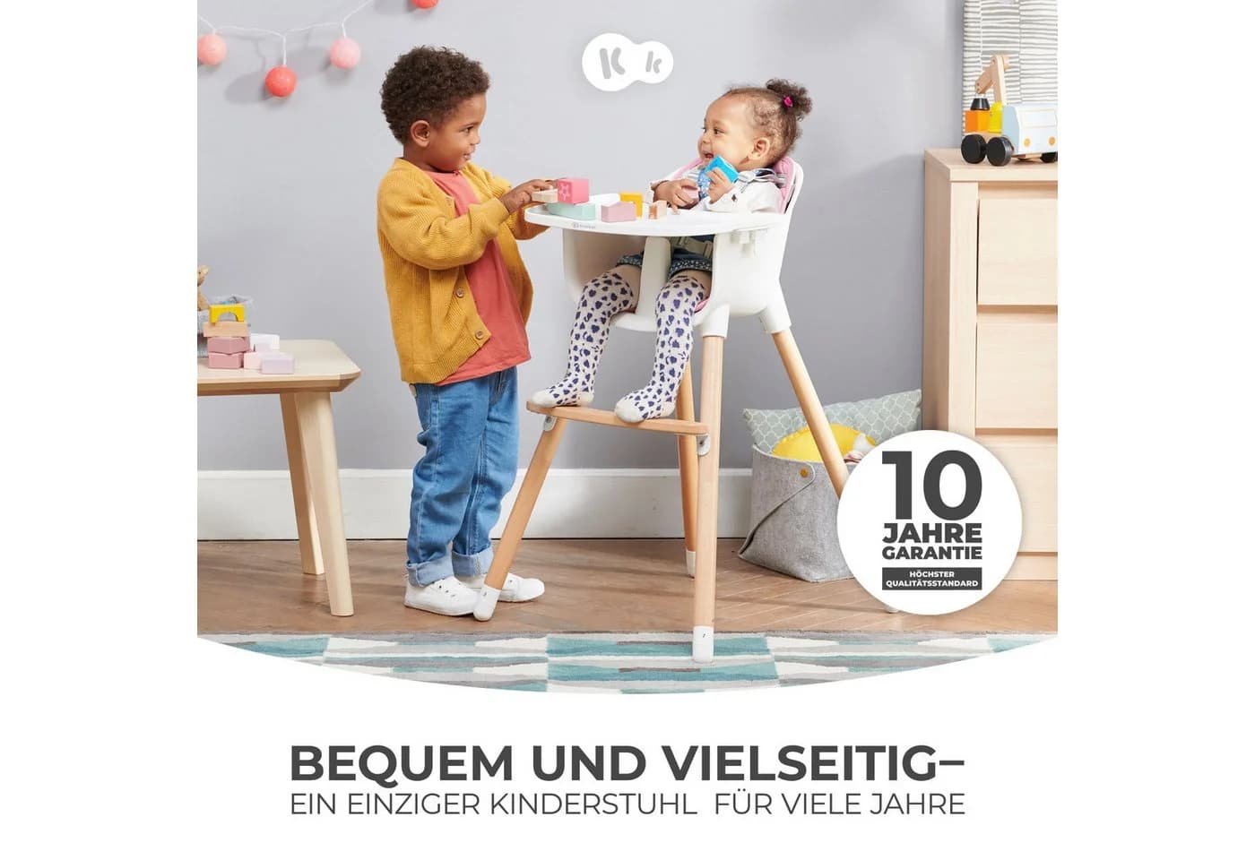 Kinderkraft Hochstuhl SIENNA Grau 2-in-1 mit Sicherheitsgurt