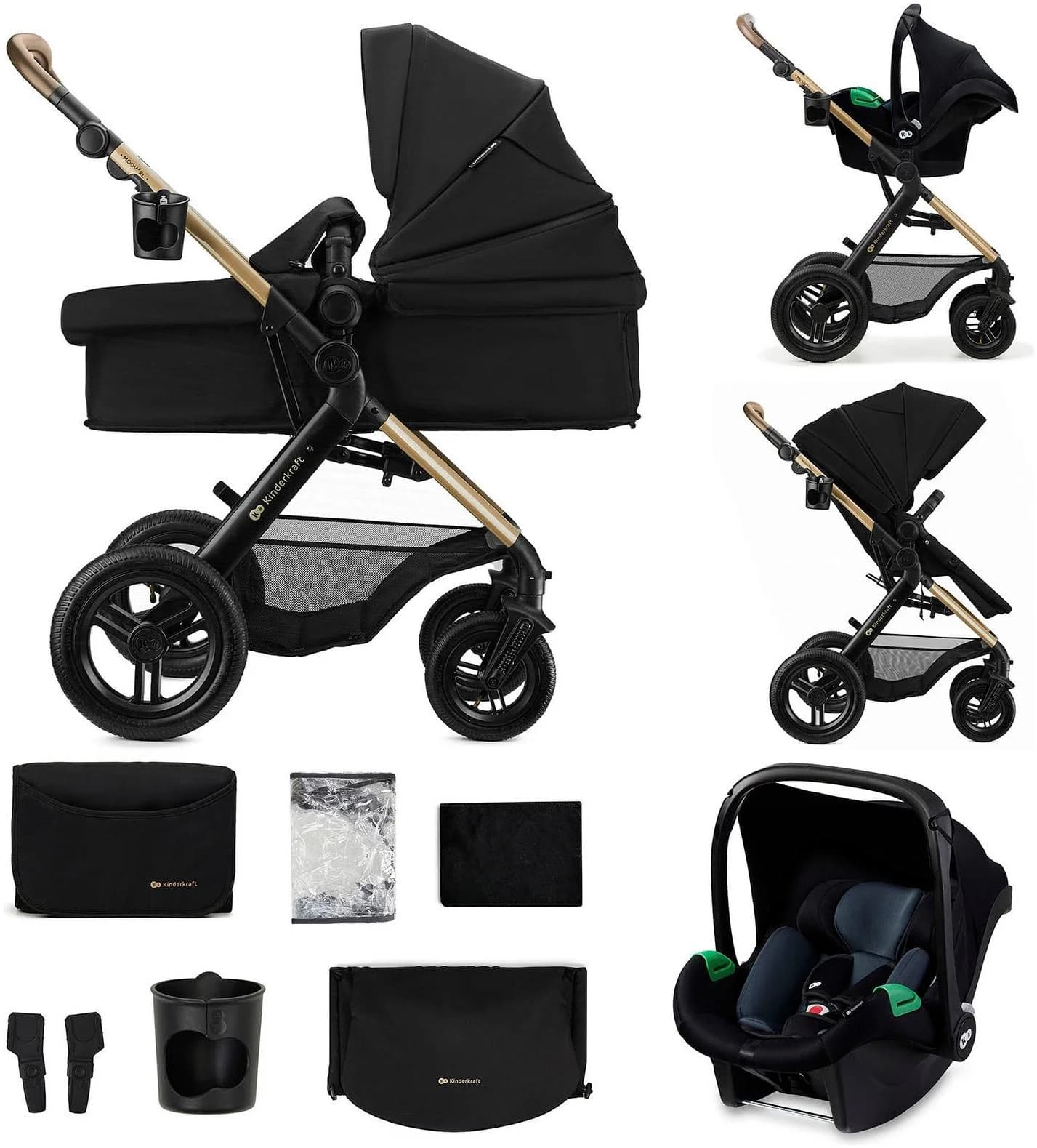 KINDERKRAFT MOOV 2 XL - 3-in-1 Kombi-Kinderwagen Schwarz