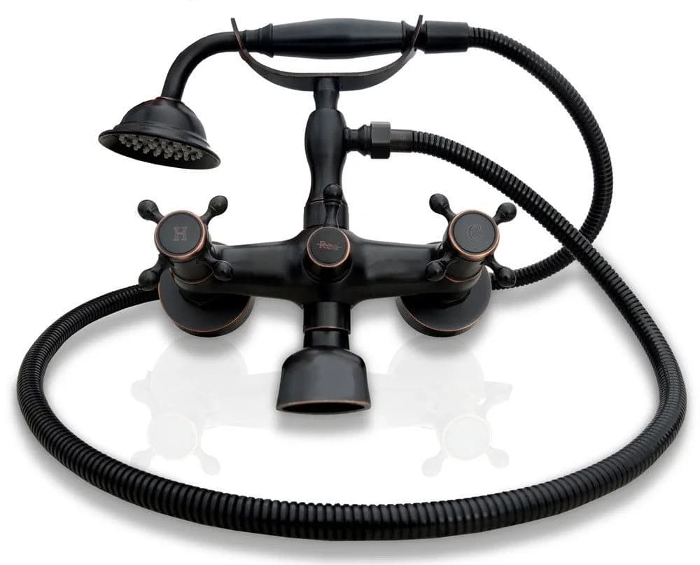 wohnwerk.idee Wannenarmatur Retro Vintage Antik Old Black mit Handbrause