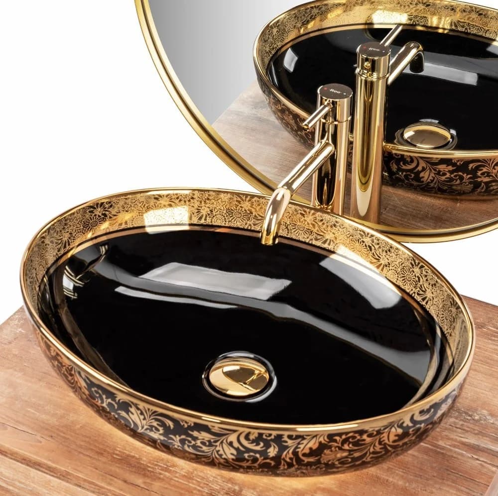 wohnwerk.idee Aufsatzwaschbecken Margot Schwarz Gold Türkis Orientalisch