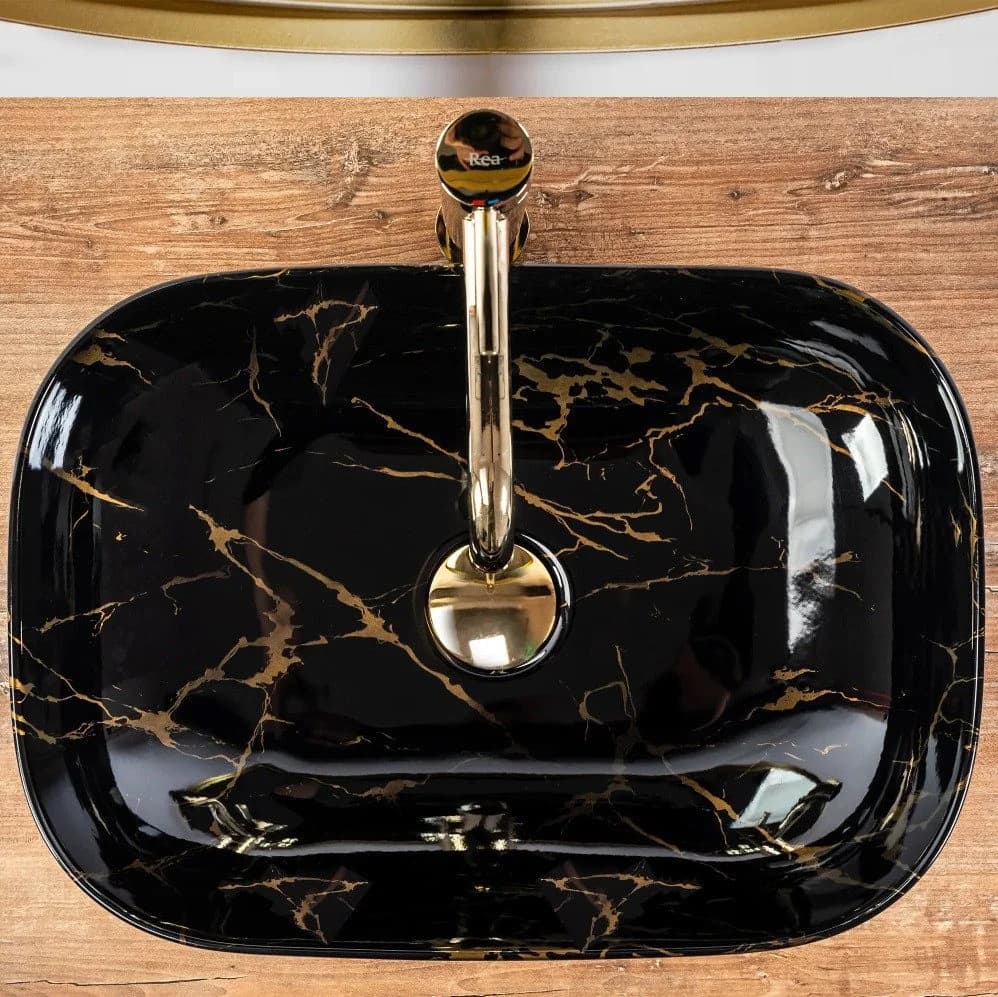 wohnwerk.idee Aufsatzwaschbecken Belinda Marmor Schwarz Matt