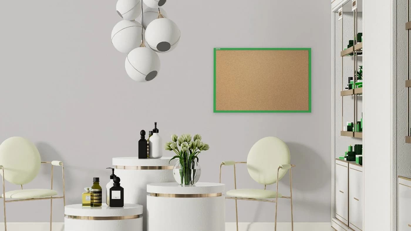 ALLboards Pinnwand mit Kieferrahmen und grüner Korktafel