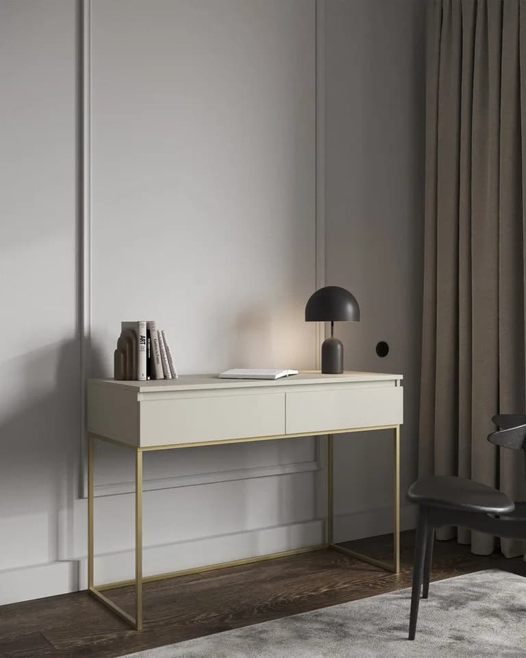 Selsey Schminktisch BEMMI Grau/Beige mit goldenen Beinen