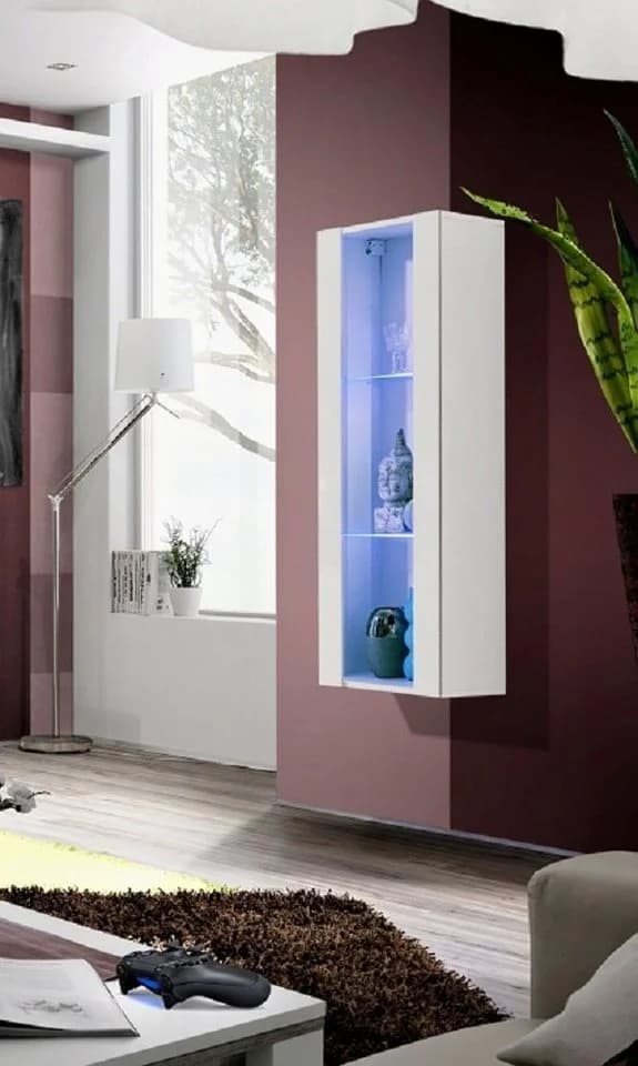 ASM-Moebel Hängevitrine Glasvitrine FLY II Hochglanz Weiß LED Push-Click