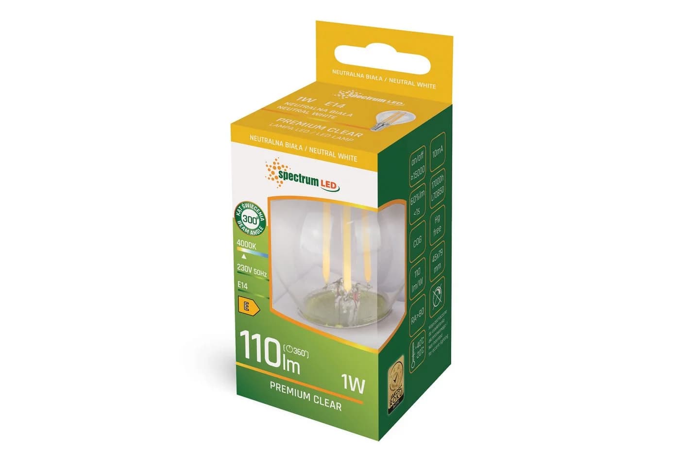 Spectrum LED-Leuchtmittel E14 Filament Klar 1W Neutralweiß