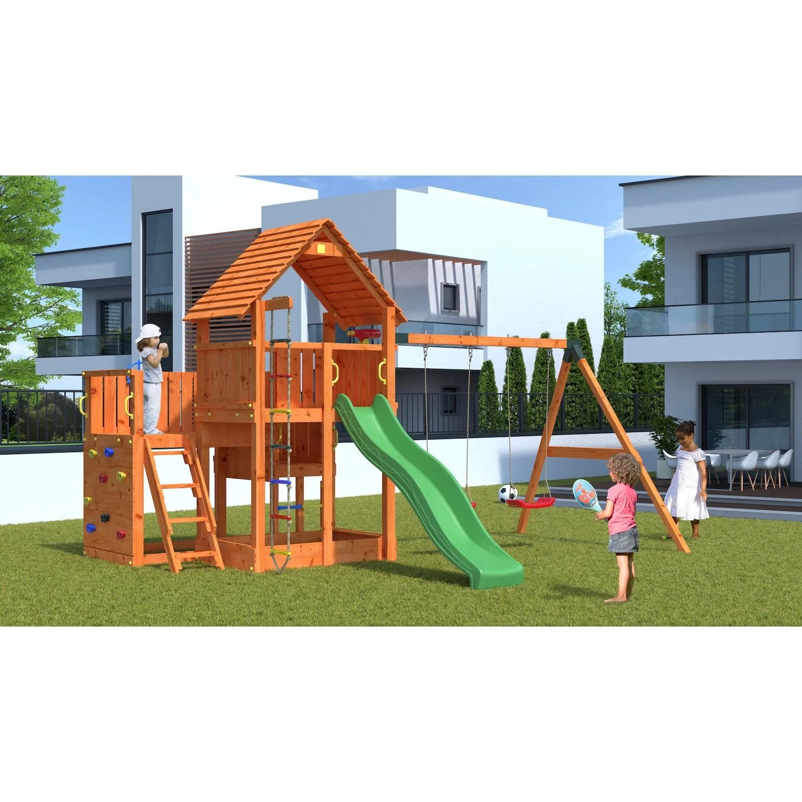 FUNGOO BIG LEADER MOVE RED Spielturm mit Rutsche und Schaukel