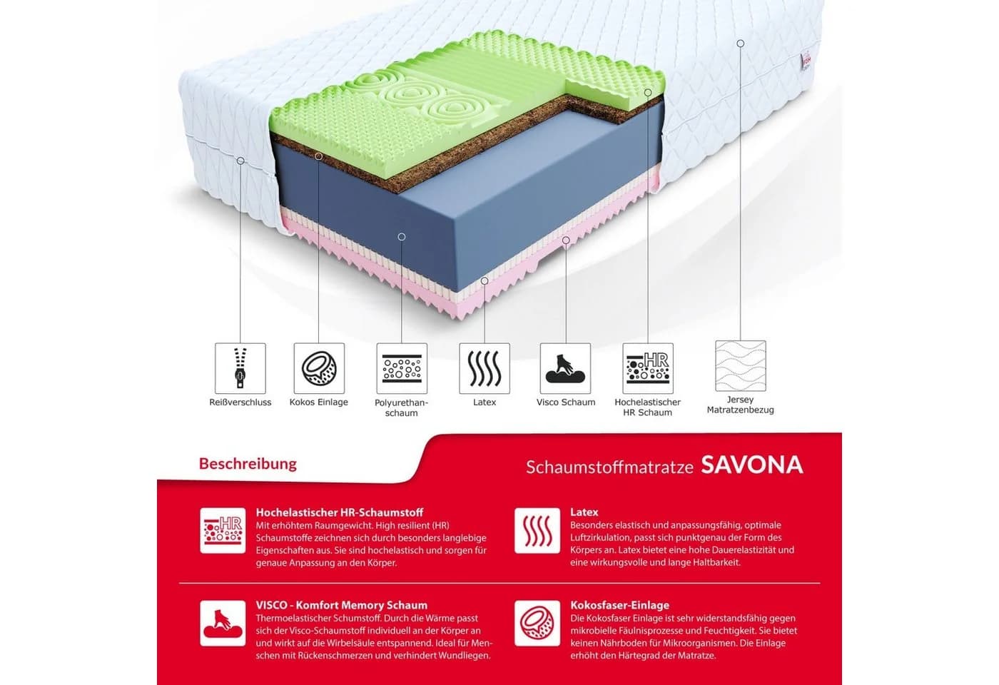 FDM Kaltschaummatratze SAVONA Wendematratze mit Visco-Latex