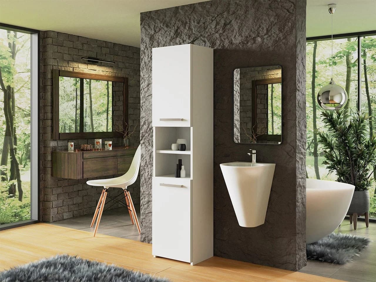 MIRJAN24 Hochschrank S40 2-türig Badmöbel Weiß
