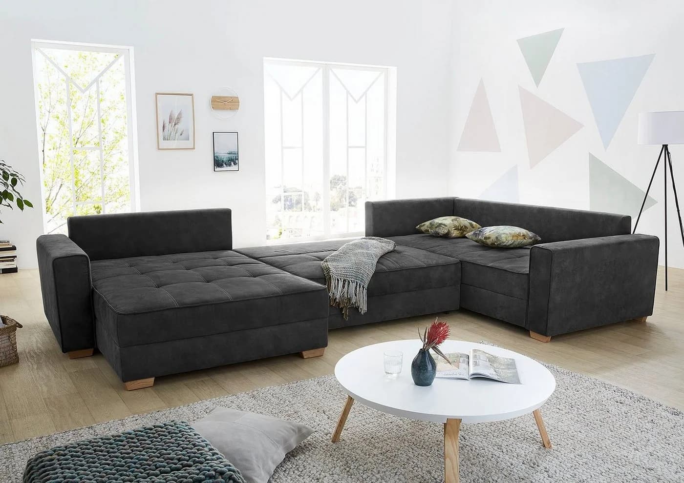 Jockenhöfer Gruppe Wohnlandschaft Brixen U-Form Grau mit Bettfunktion