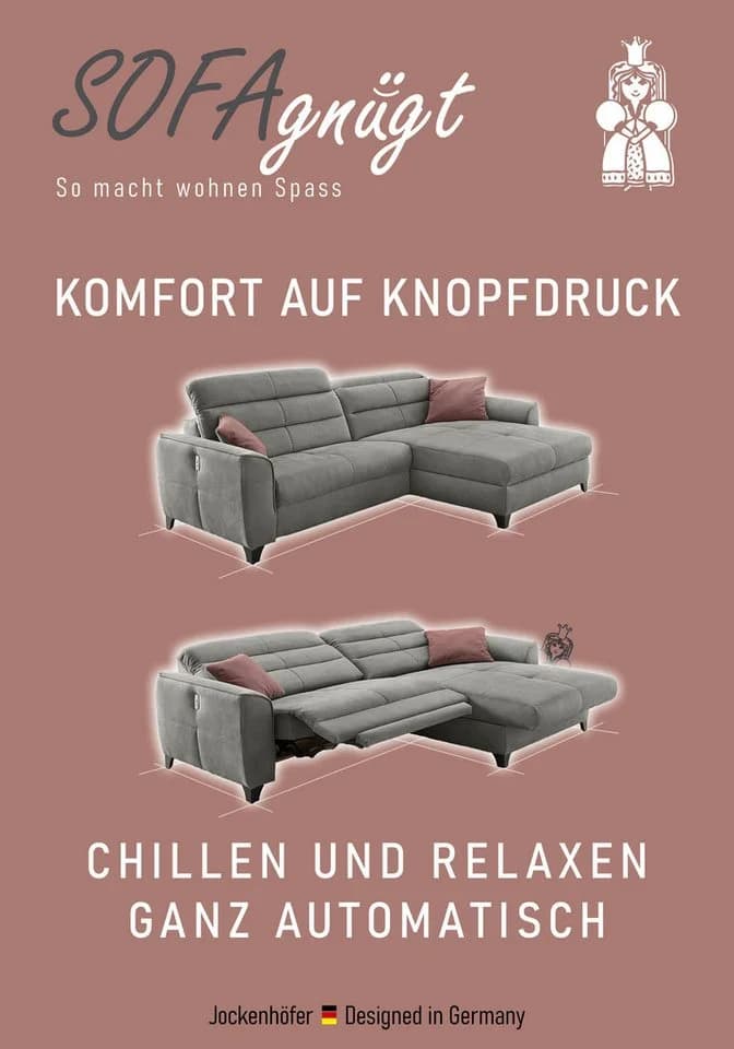 Jockenhöfer Ecksofa Double One L-Form Relax Rosa Grau