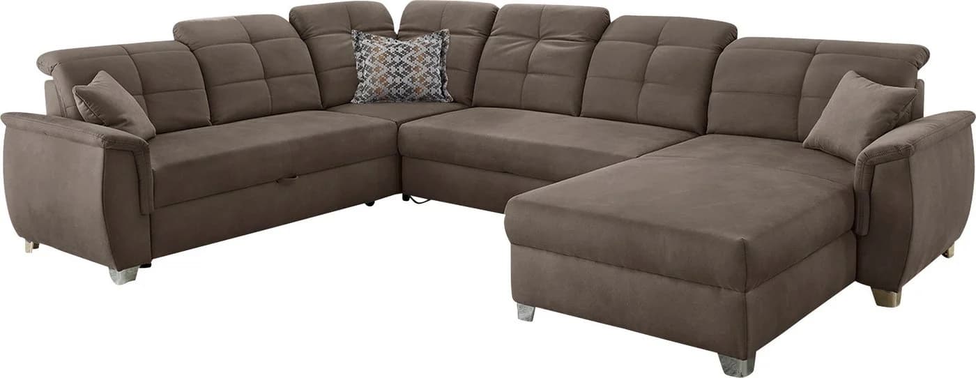 Jockenhöfer Wohnlandschaft Livorno U-Form Dunkelbraun mit Bettfunktion