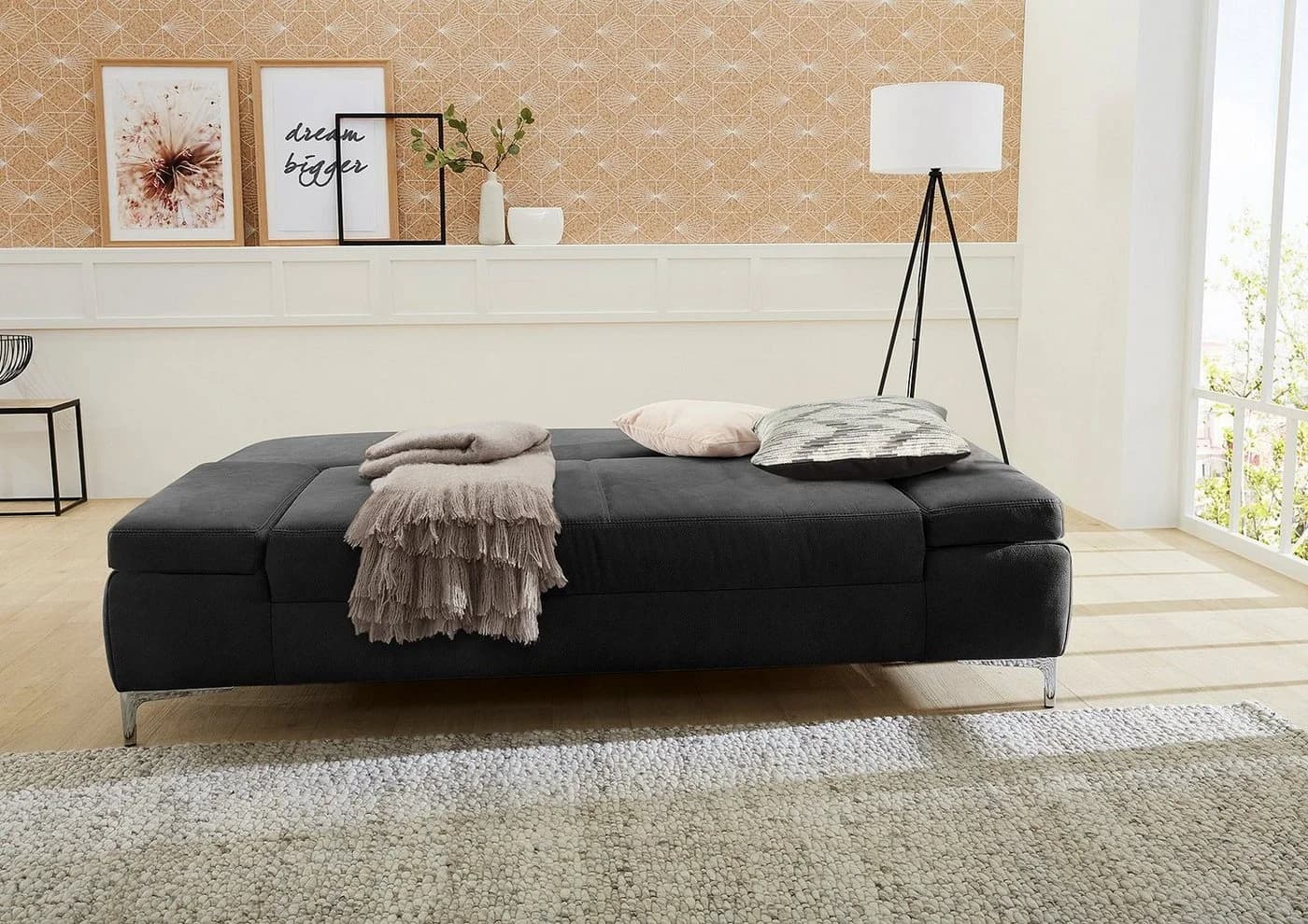 Jockenhöfer Schlafsofa Jano Schwarz mit Bettkasten und Armteilverstellung