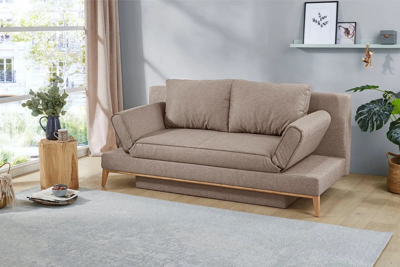 Jockenhöfer Schlafsofa Yann Beige mit Bettfunktion und Bettkasten