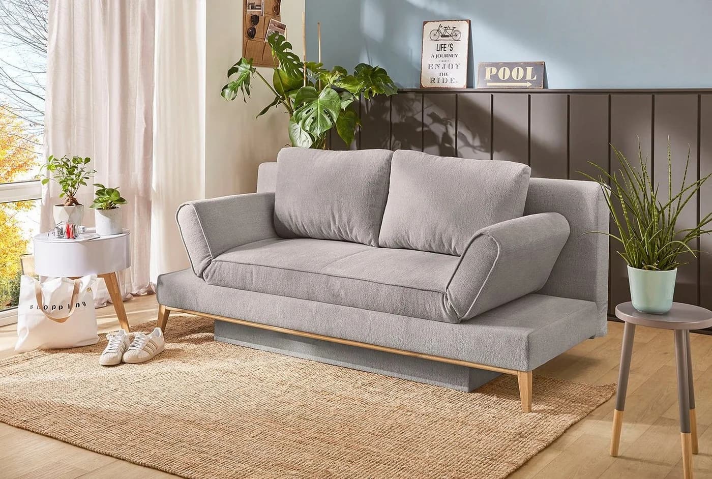 Jockenhöfer Schlafsofa Yann Grau mit Bettfunktion und Bettkasten