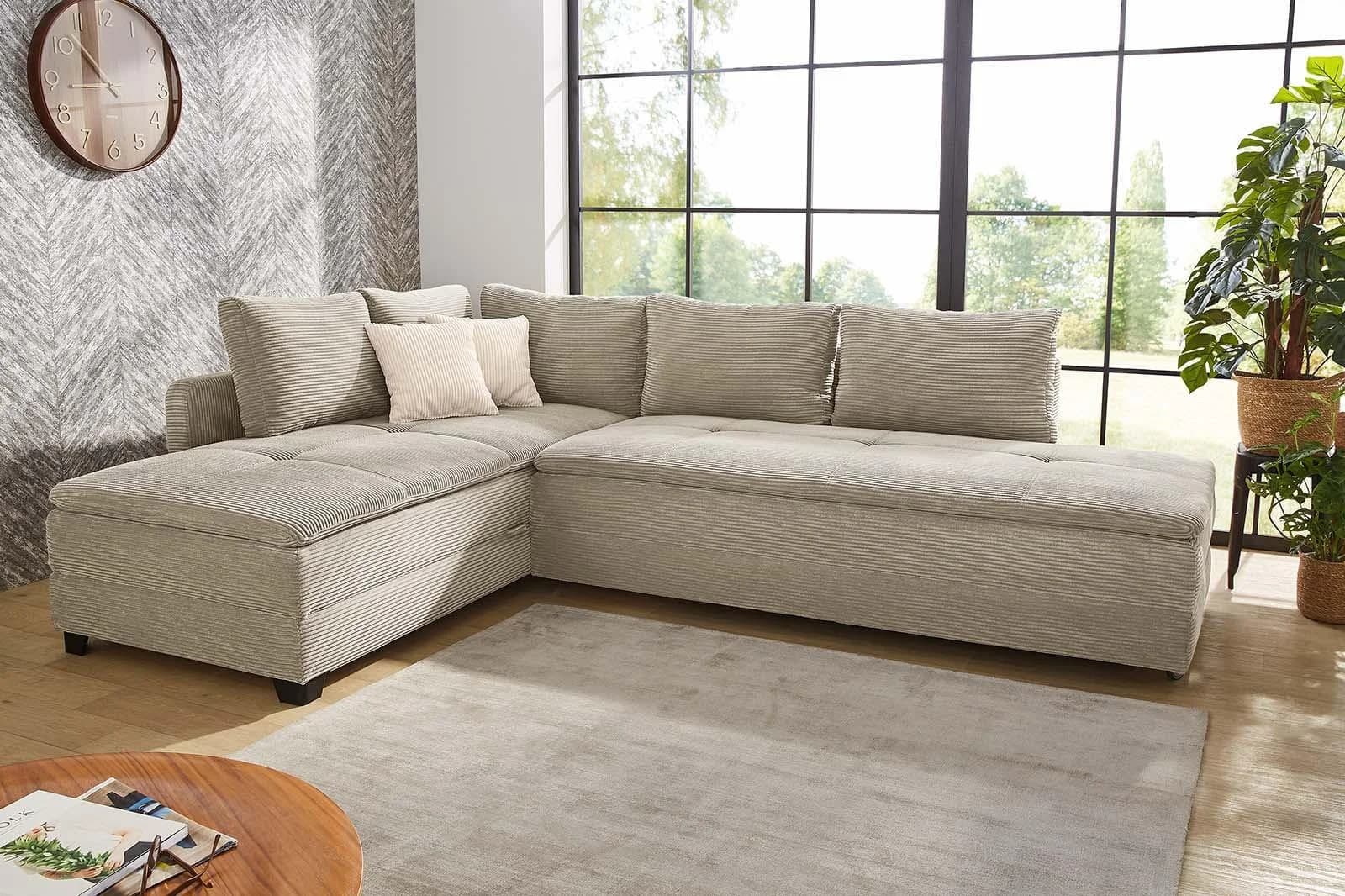 Jockenhöfer Madrid Ecksofa L-Form Grau Beige mit Bettfunktion