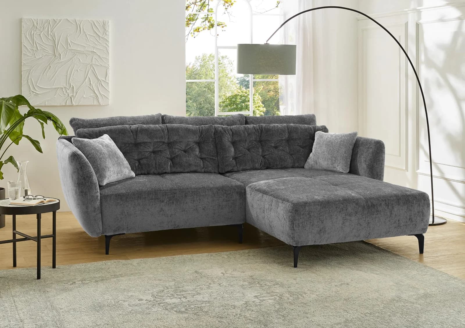 Jockenhöfer Ecksofa Salo L-Form Grau Retro Chenille