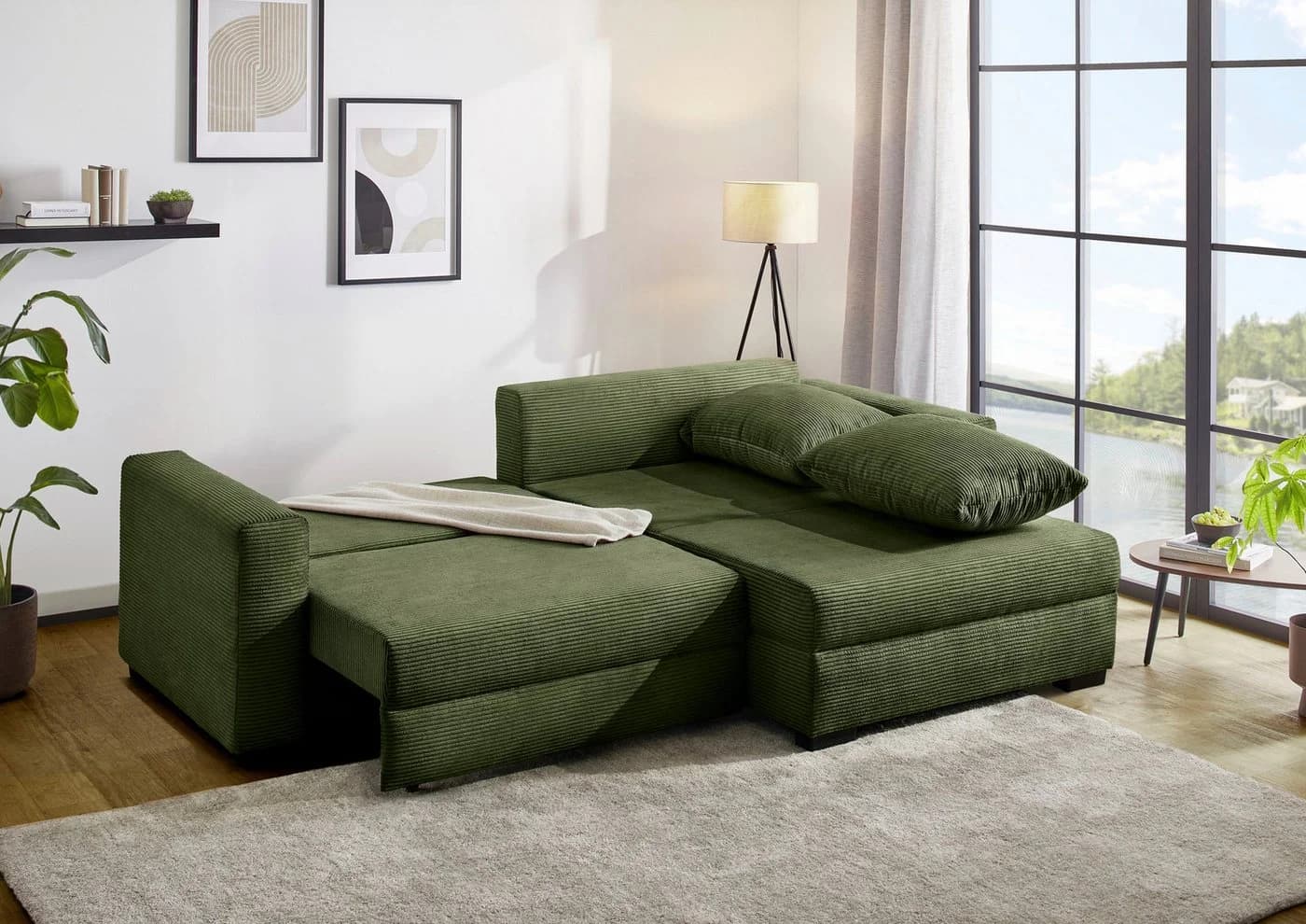 Jockenhöfer Ecksofa Elmau XL L-Form Grün mit Bettfunktion
