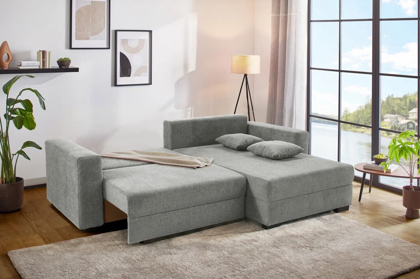 Jockenhöfer Gruppe Ecksofa Elmau XL L-Form Grau mit Bettfunktion