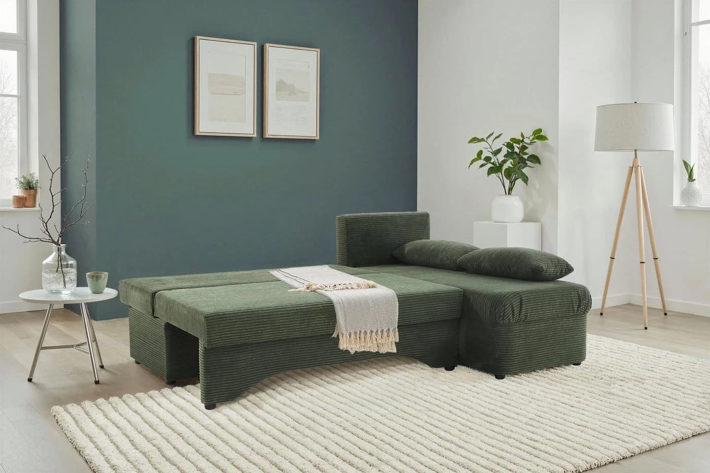 Jockenhöfer Ecksofa Polaris L-Form Grün mit Bettfunktion & Bettkasten