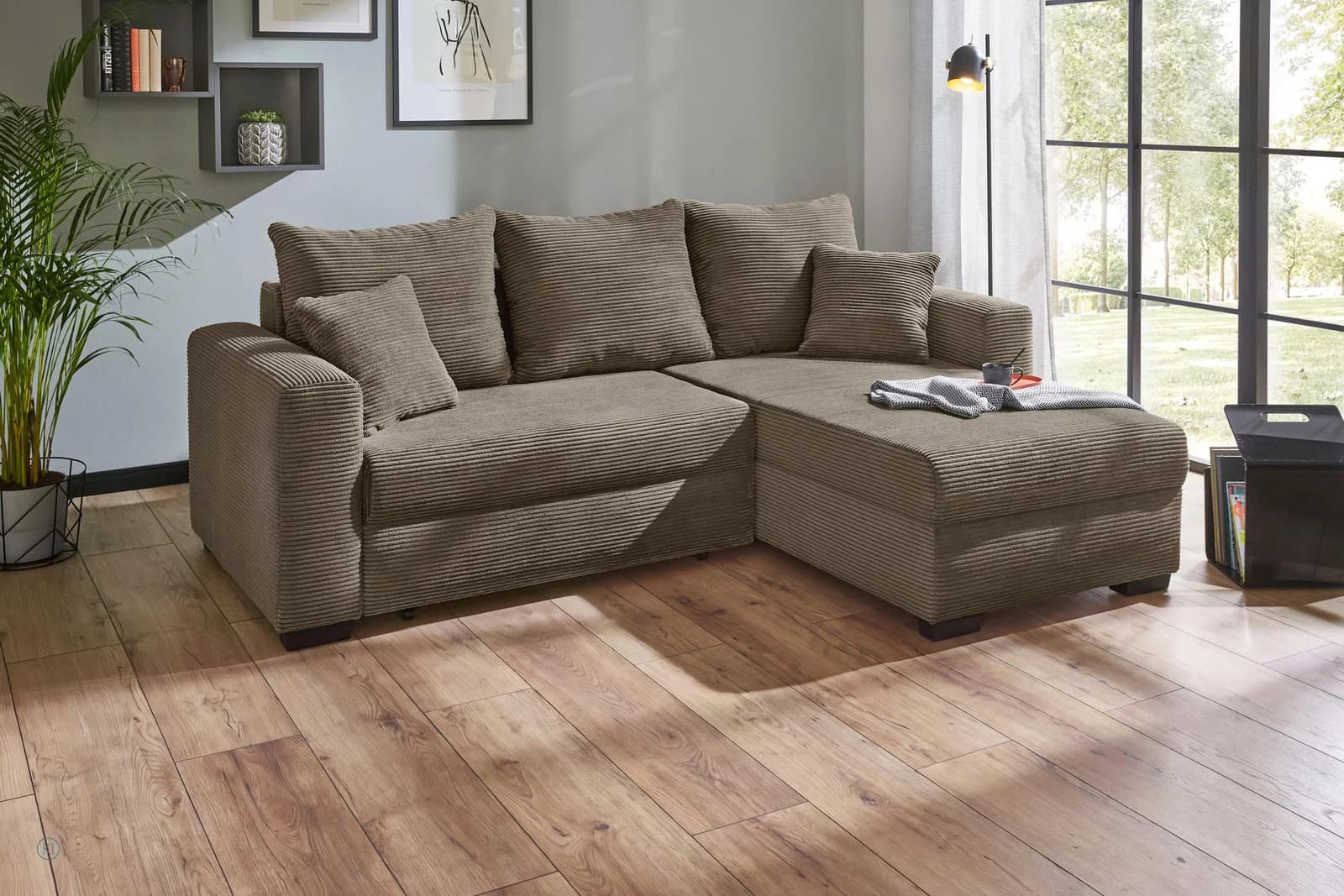 Jockenhöfer Ecksofa Elmau mit Schlaffunktion und Bettkasten Taupe