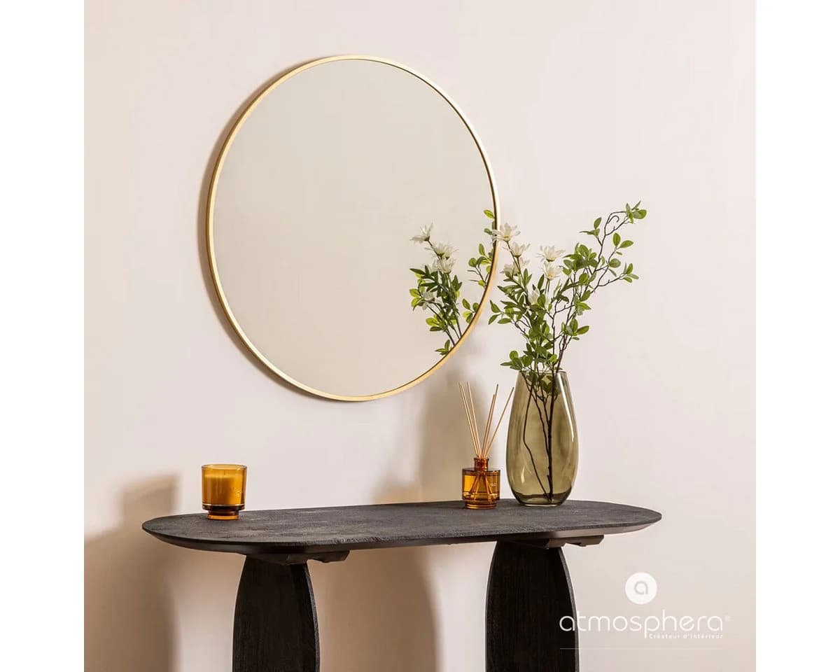 Atmosphera Créateur d'intérieur Wandspiegel 70 cm Schwarz-Gold Metallrahmen