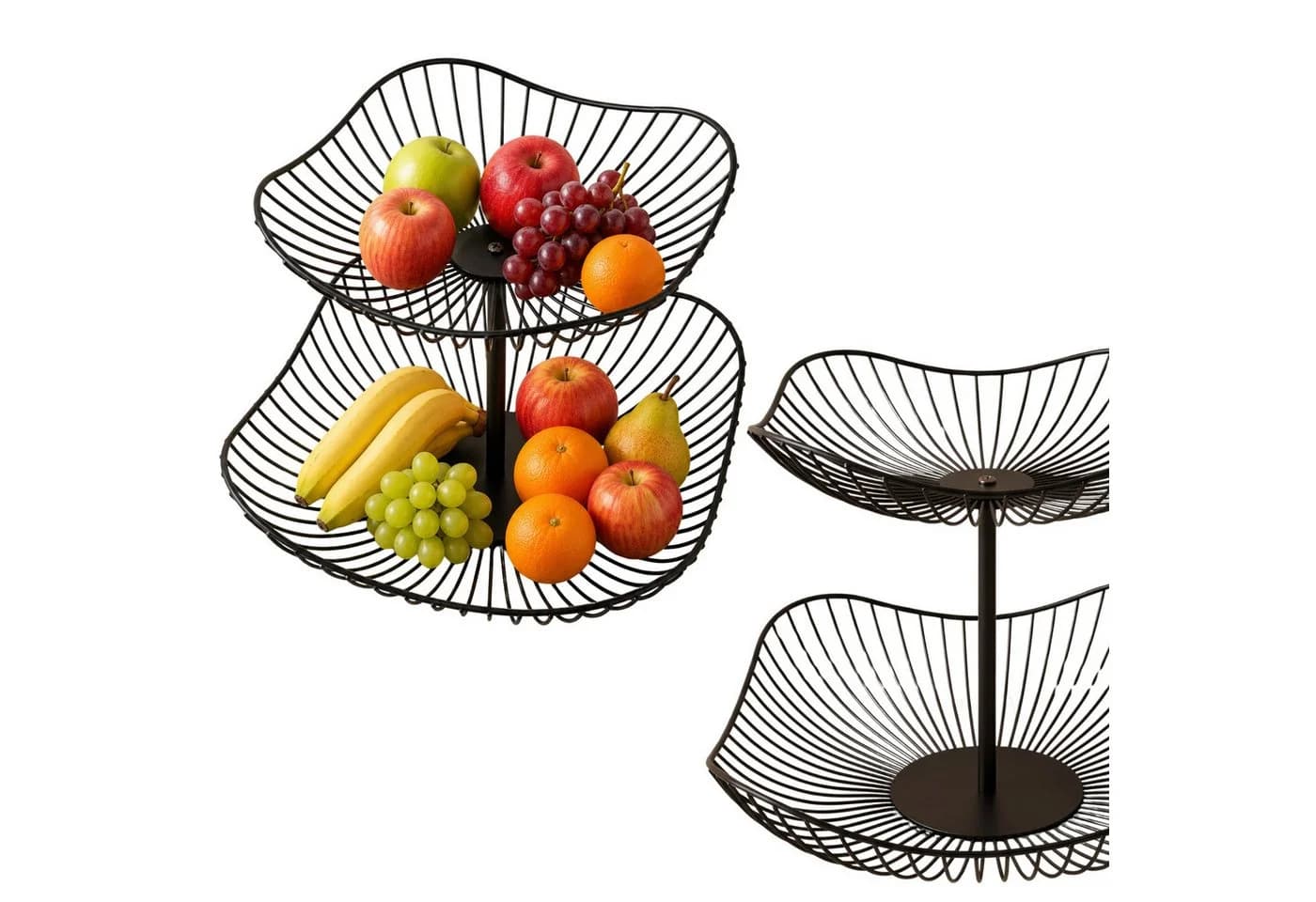 AROMELIO Etagere Zweistöckige Metallfruchtplatte Schwarz