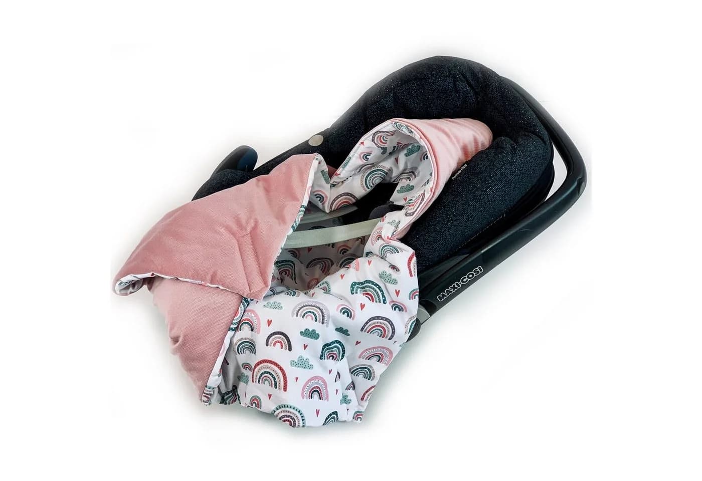 BABEES Einschlagdecke Babyschale Autositz Rosa Bunt mit Kapuze