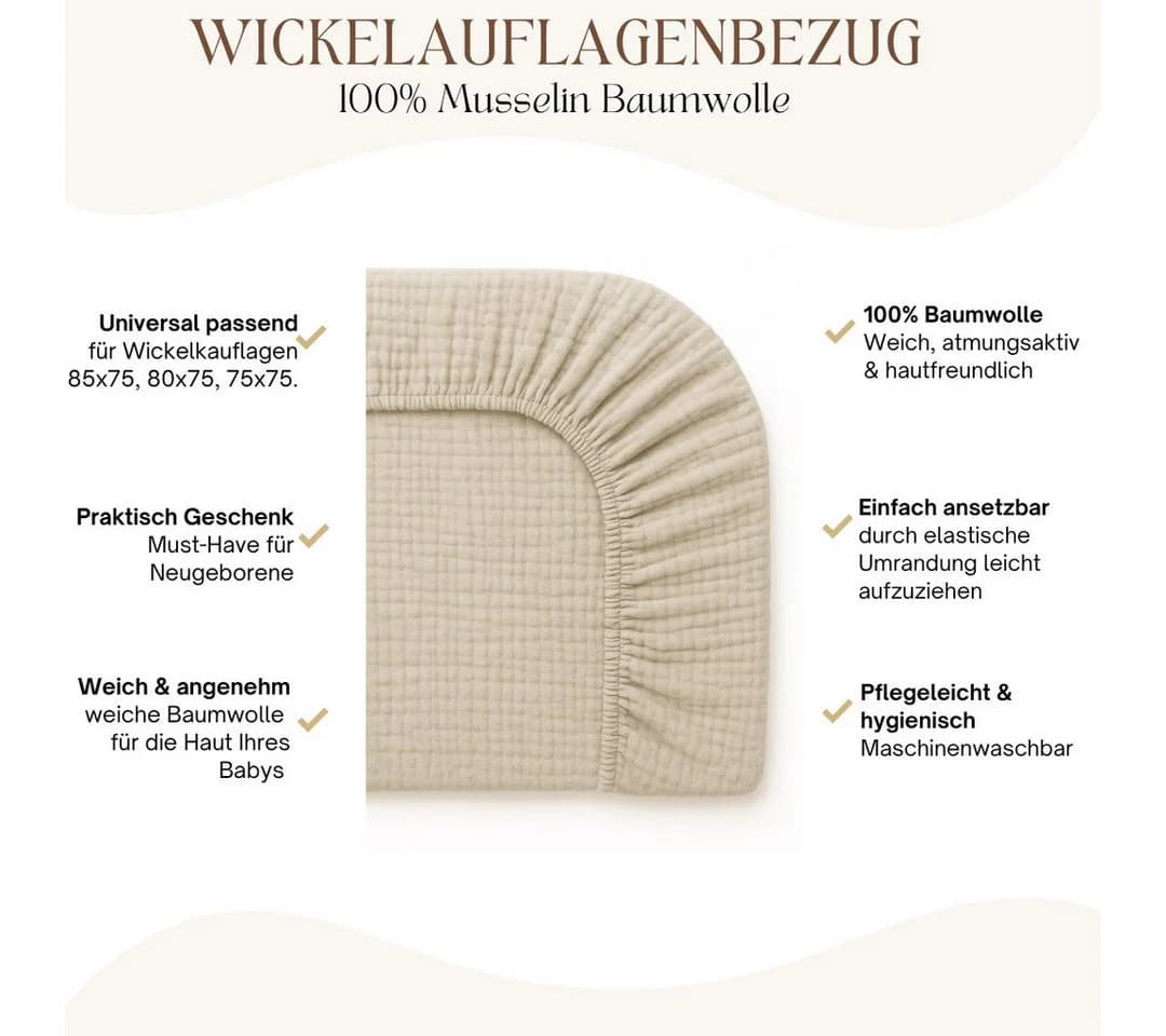 BABEES Wickelauflagenbezug 100% Baumwolle Musselin