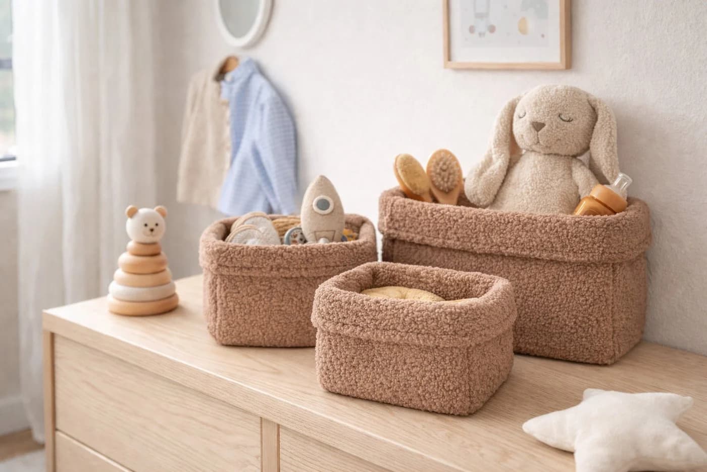 BABEES Dekokorb 3-er Set Organizer Wickeltisch Baby