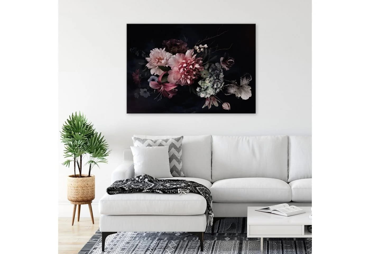 Wallarena Leinwandbild Blumen Schwarz Modern XXL Wanddeko
