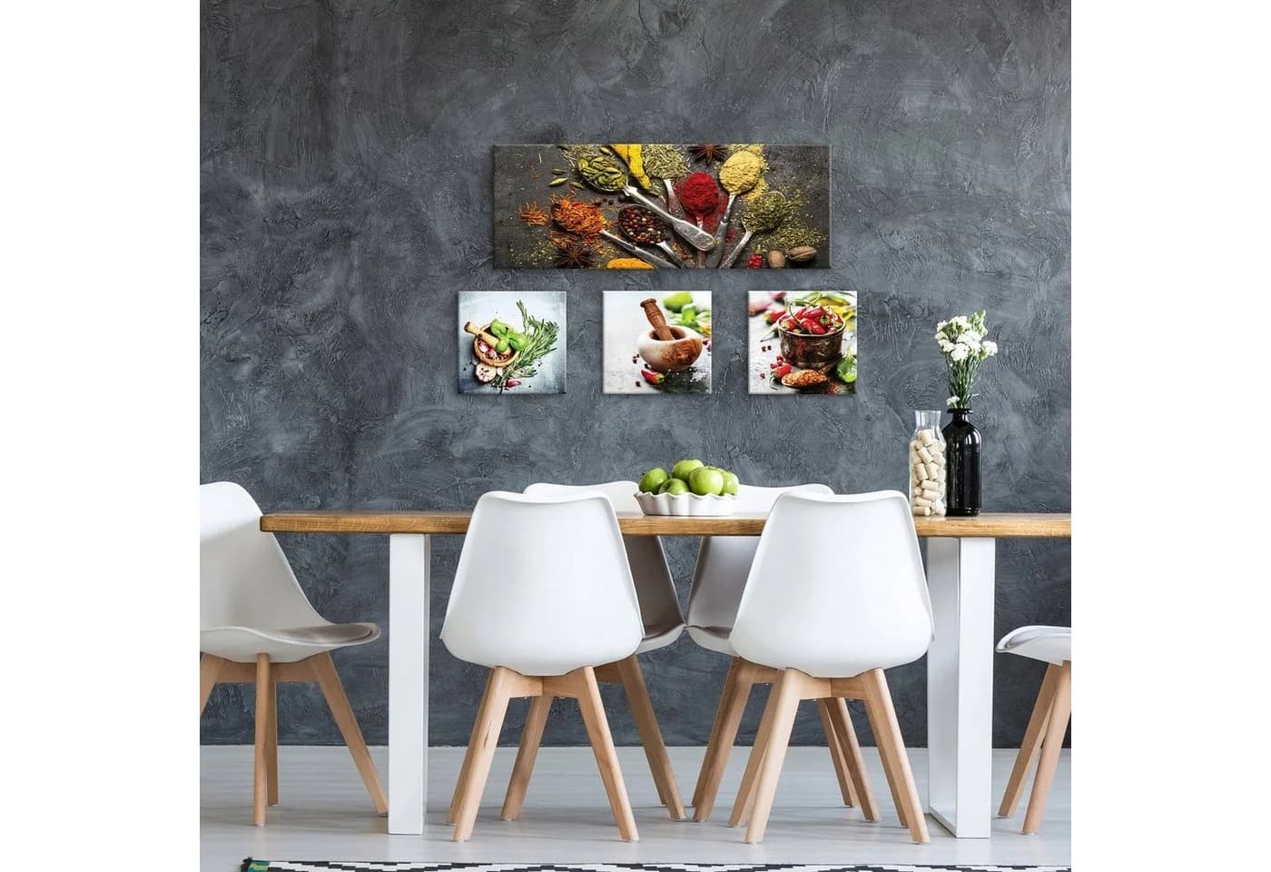 Wallarena Leinwandbild Küche Gewürze Kräuter 4 Teile SET Wandbilder Kunstdruck