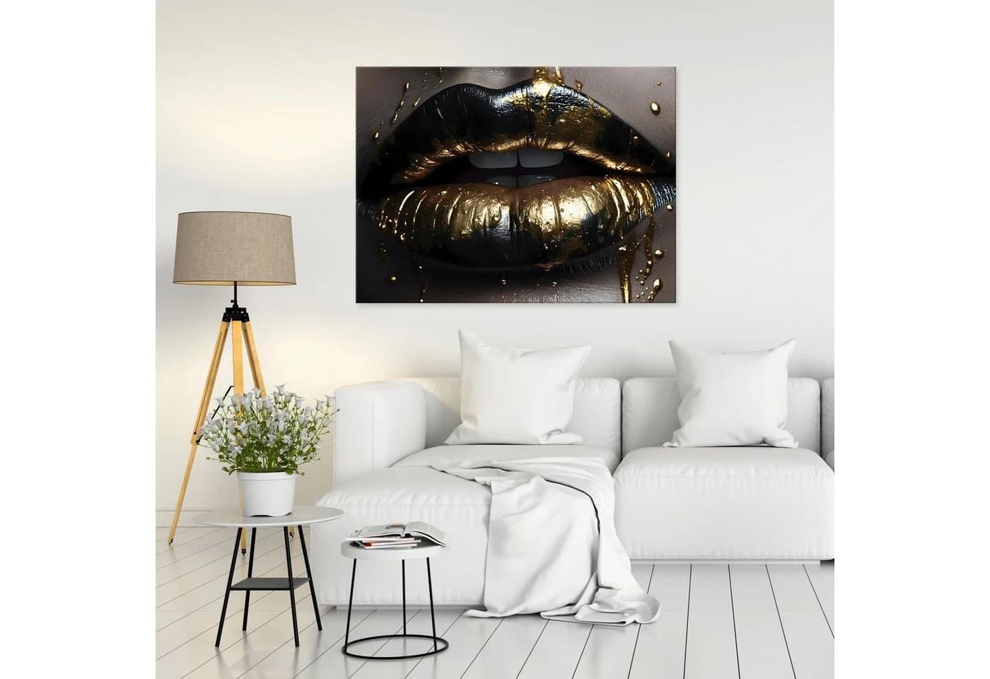 Wallarena Leinwandbild Frau Mund Gold Abstrakt Modern XXL