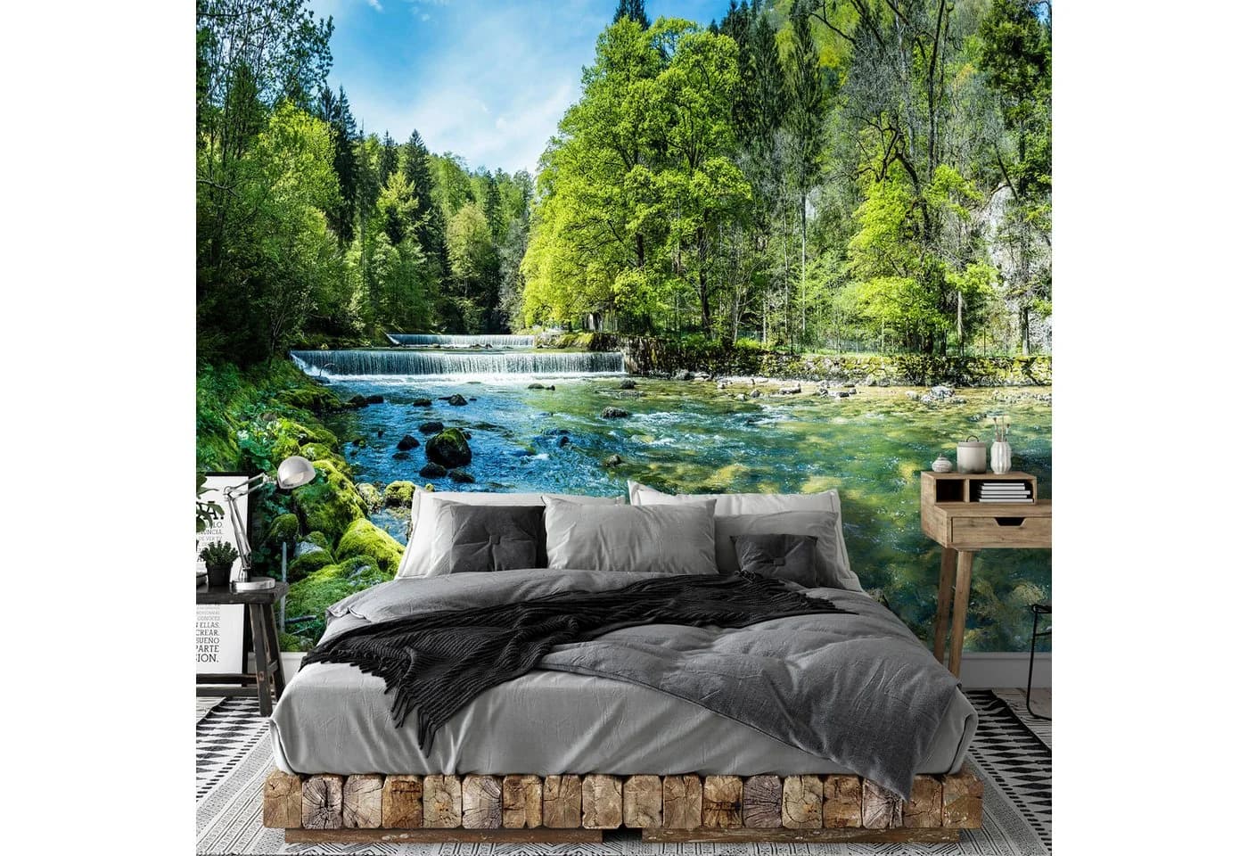 WALLARENA Fototapete Wasserfall Wald Modern Vlies Bunt
