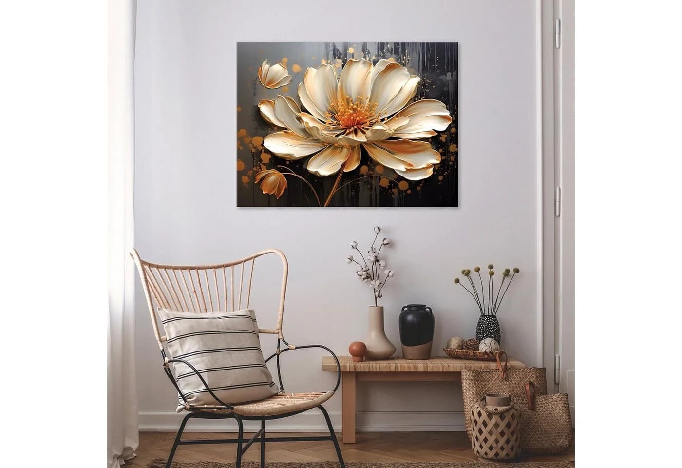 Wallarena Leinwandbild Abstrakt Modern Blumen Gold XXL