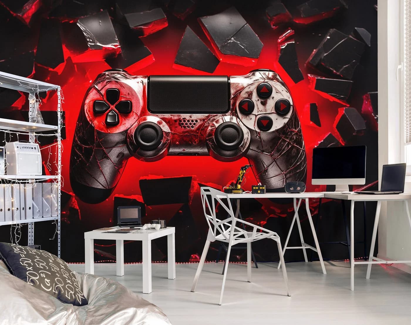 Wallarena Gaming Fototapete Vlies Kinderzimmer rot schwarz