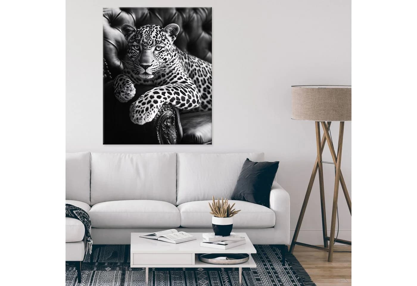 Wallarena Leinwandbild Jaguar Schwarz-Weiß Grau XXL Wandbild