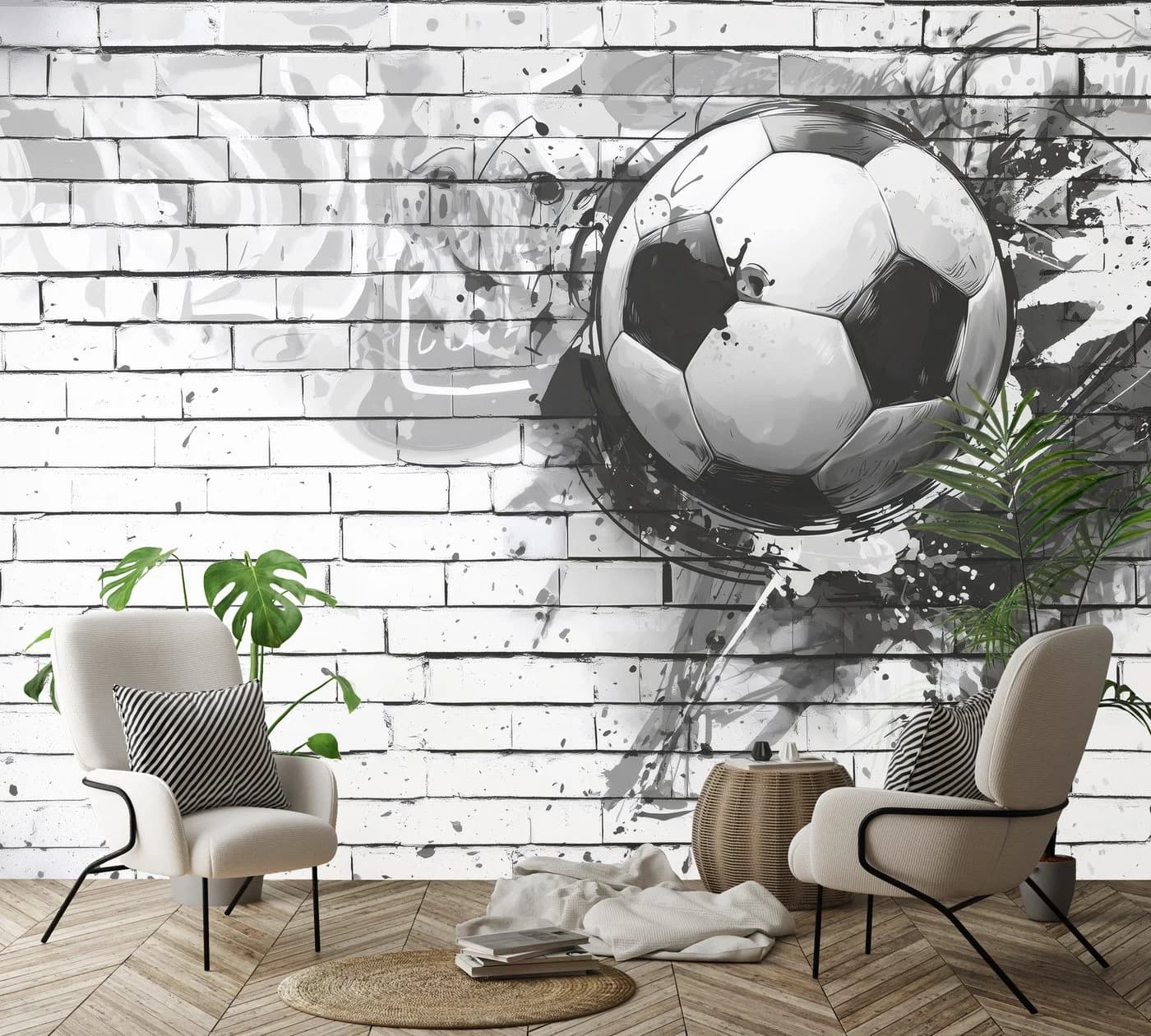 Wallarena Vliestapete Kinderzimmer Fußball Schwarz/Weiß