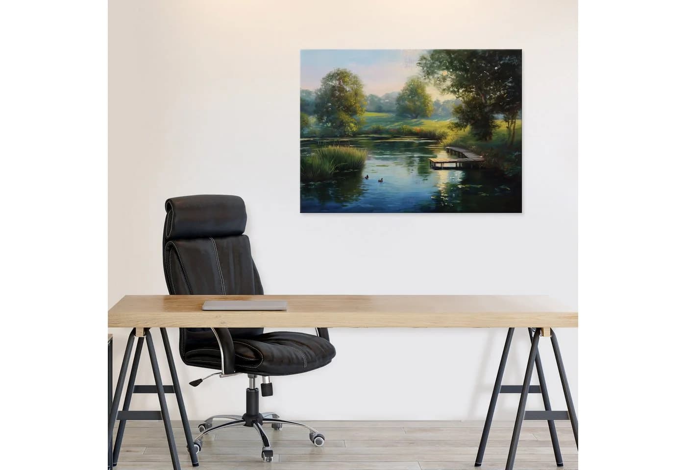 Wallarena Leinwandbild See Baum Himmel Grün Modern Wandbilder Wand Deko XXL